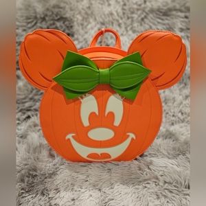 Loungefly Disney Minnie face jack o lantern mini backpack.